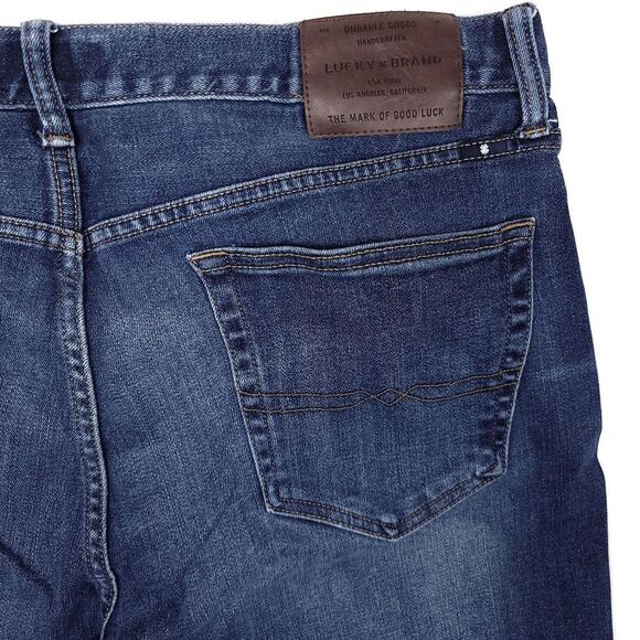 Lucky Brand 121 Slim Jeans Mens 38x31 Dark Blue Stretch Designer 11.5" Rise - Picture 8 of 8